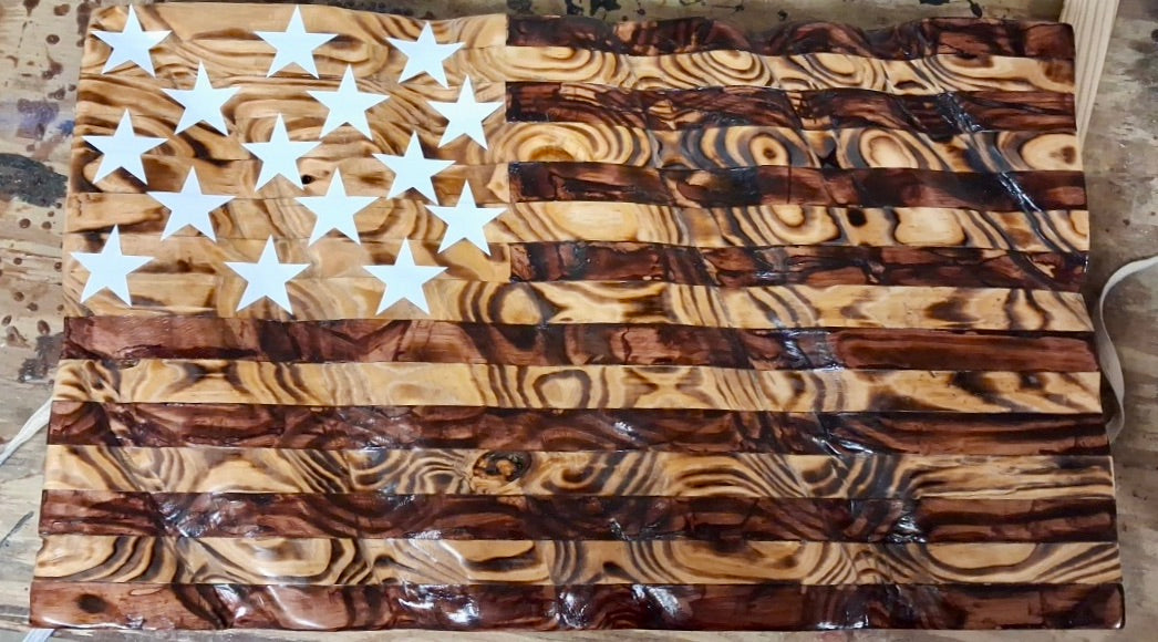 Custom Handmade Waving Wooden Ft. McHenry Flag