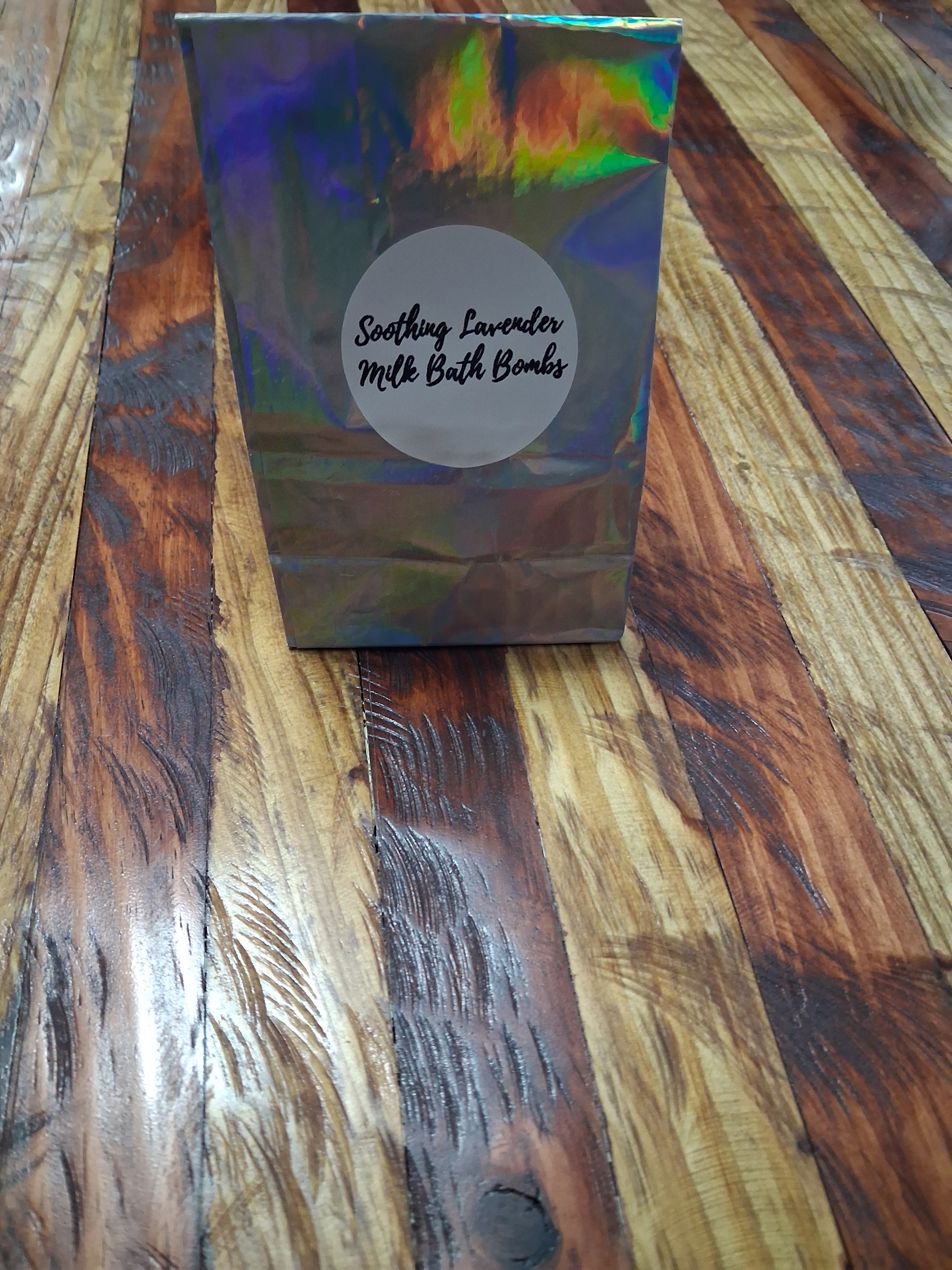 Soothing Lavender Milk Bath Bombs 2 Count in holographic packaging