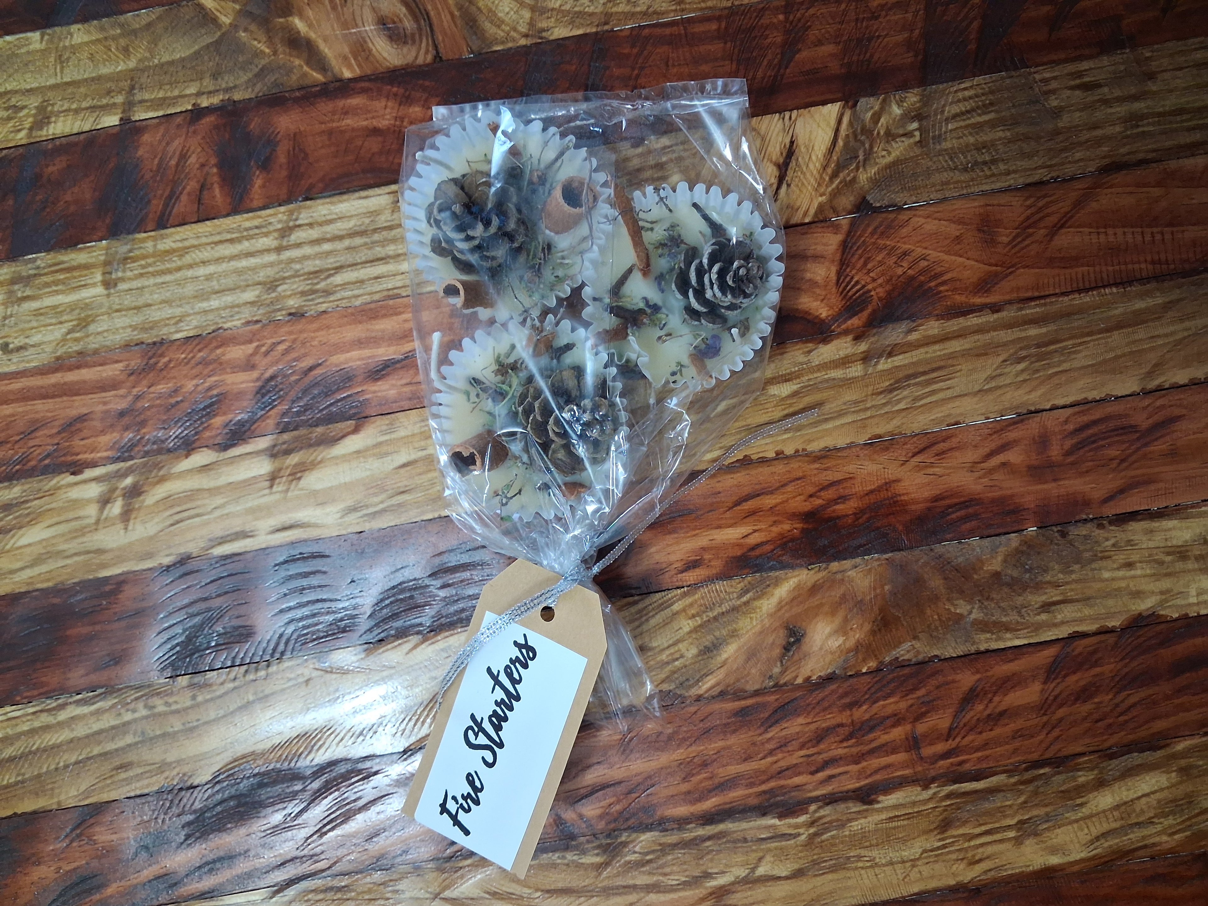 Artisan Fire Starters 3 Pack in clear bag with kraft tag
