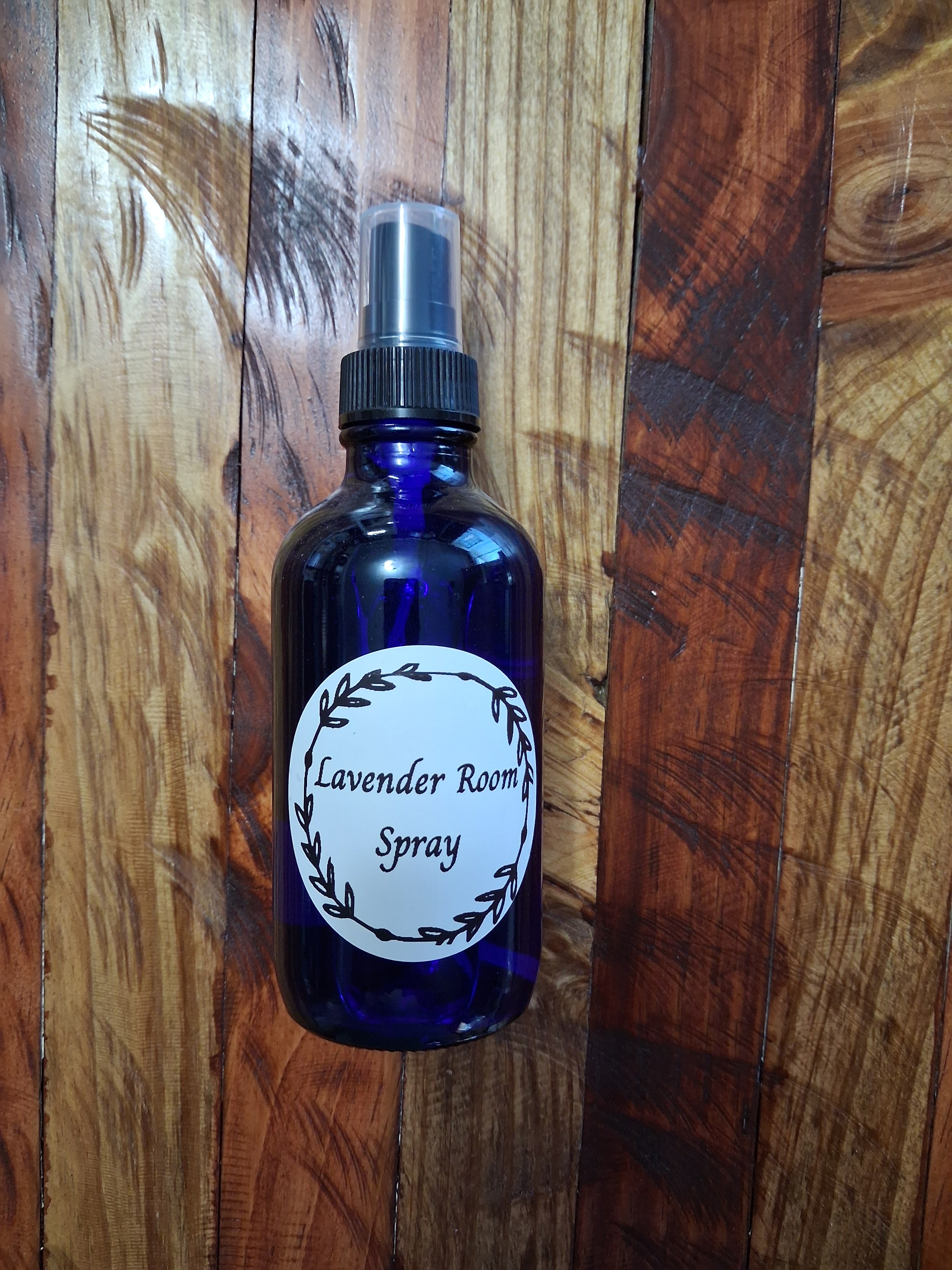 Lavender Relaxation Room Spray 4oz in cobalt blue glass bottle